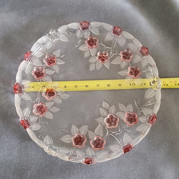 Mikasa~Lg Round Crystal Serving Dish/Tray/Platter W/Frosted Leaves &  Flowers - Picture 4 of 4